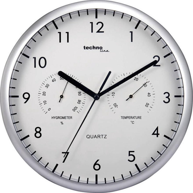 Technoline wt650 – Wanduhr – analog – Quarz – rund – Kunststoff – Innentemperatur – Innenfeuchtigkeit – silberfarben