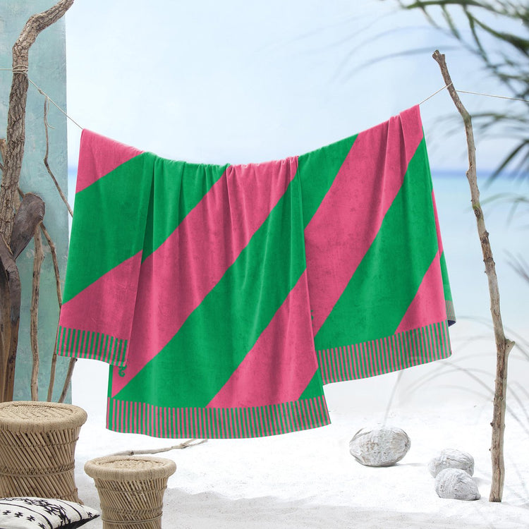 Seepferdchen-Strandtuch mit Farbblockstreifen – 100 x 180 cm – Rosa