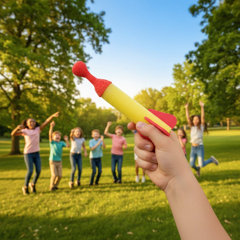 Eddy Toys Raketenkatapult – 35127 – 15 cm – Raketenschleuder – mit Schaumstoffrakete – Zieh- und Startspielzeug – Rot und Gelb