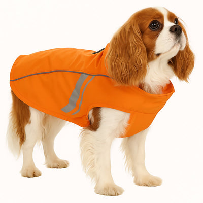 Hundemantel Flamingo – Regenmantel Hund – Wasserdichter Hunderegenmantel mit Reflexion – Regenmantel Pomi Orange – 45 cm