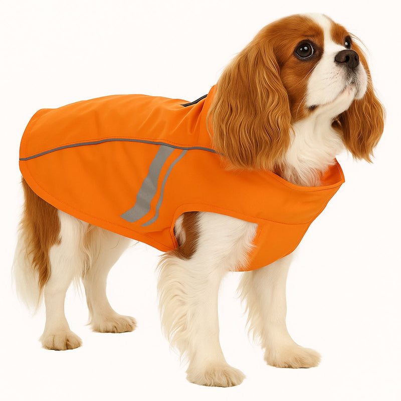 Hundemantel Flamingo – Regenmantel Hund – Wasserdichter Hunderegenmantel mit Reflexion – Regenmantel Pomi Orange – 45 cm