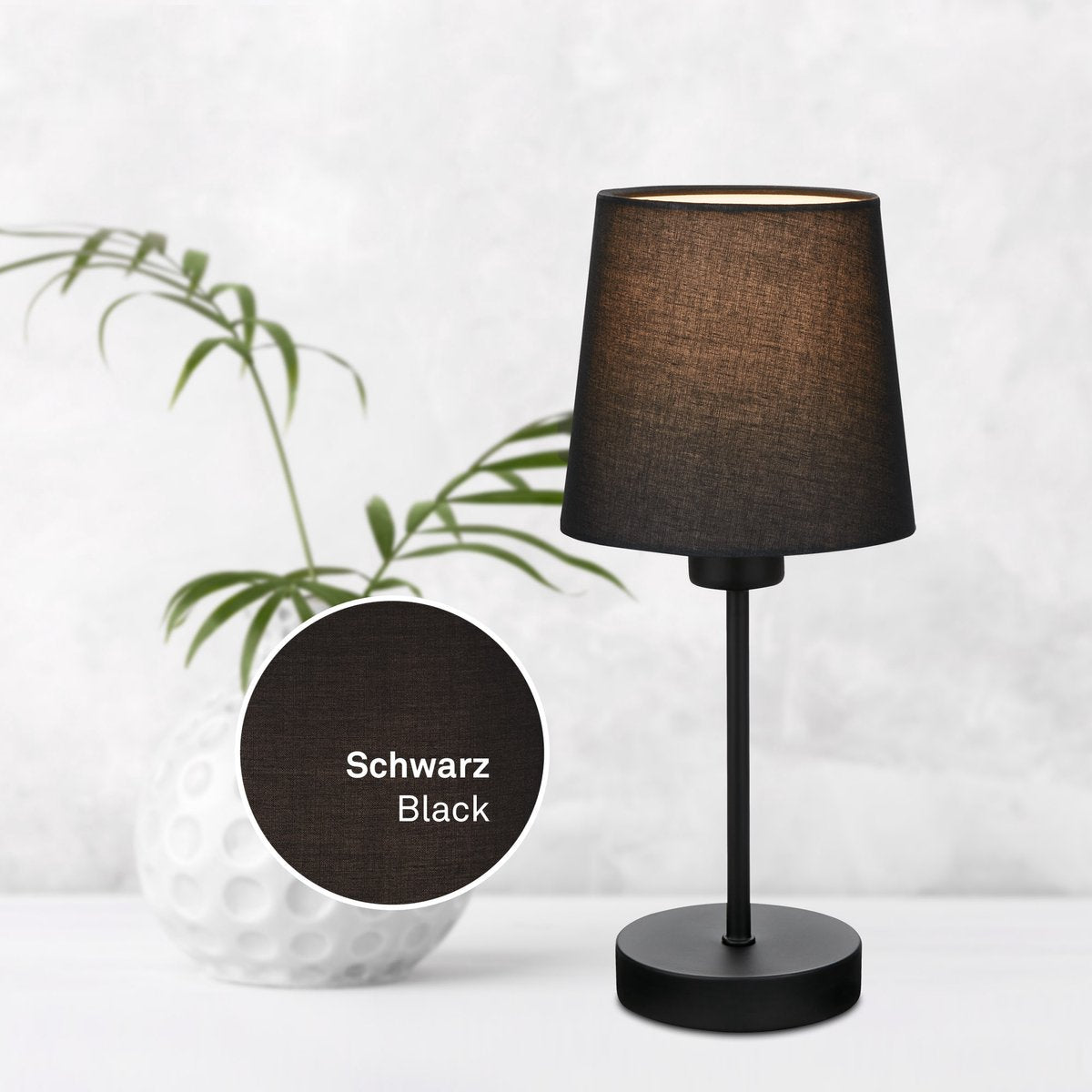 Briloner - Tischleuchte - Nachttischleuchte mit Stoffschirm - exkl. e14 - ø14cm - schwarz