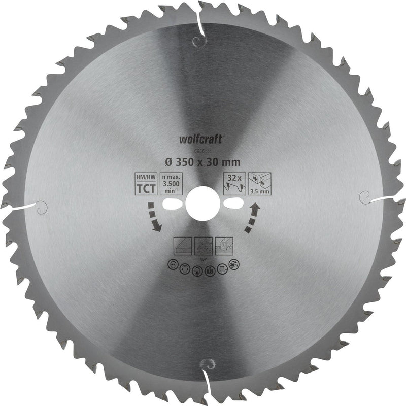 Wolfcraft - Säge-Tischkreissägeblatt 350x30mm - 32 Zähne - Sägeblatt für Tischkreissäge - Serie grün - 6666000
