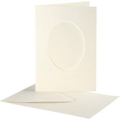 Creativ Company Passepartoutkarten, oval, Kartengröße 10,5x15 cm, Umschlaggröße 11,5x16,5 cm, gebrochenes Weiß, 10er Set 1 Box