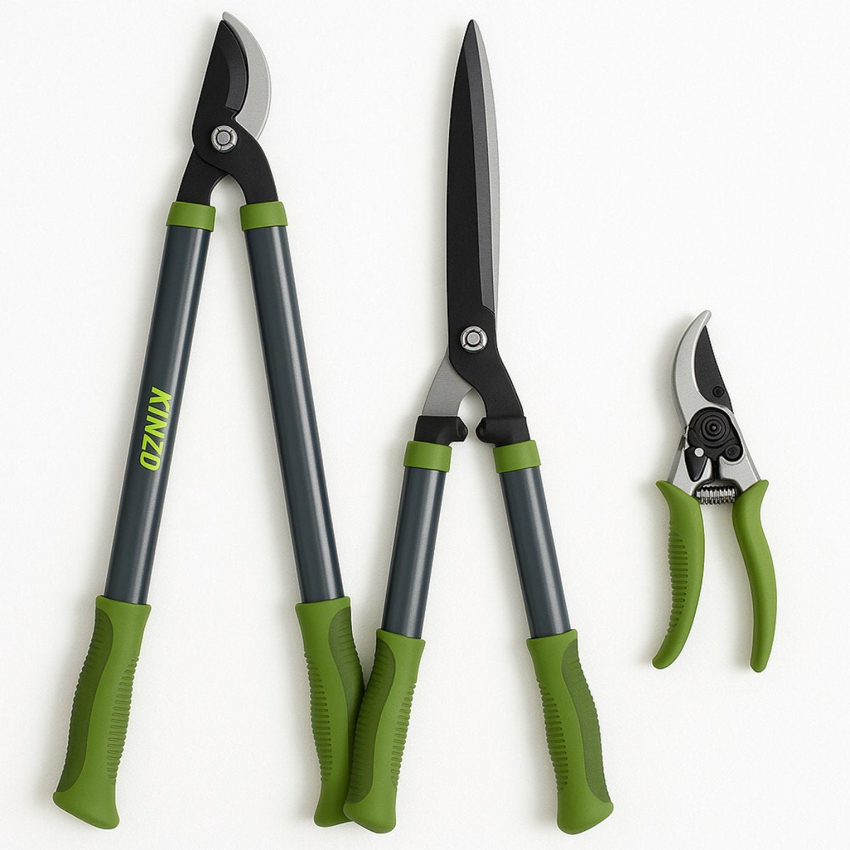 Kinzo Gartenscheren-Set – Gartenscheren-Kombinationsset – 3-teilig – Gartenschere – Astschere – Heckenschere