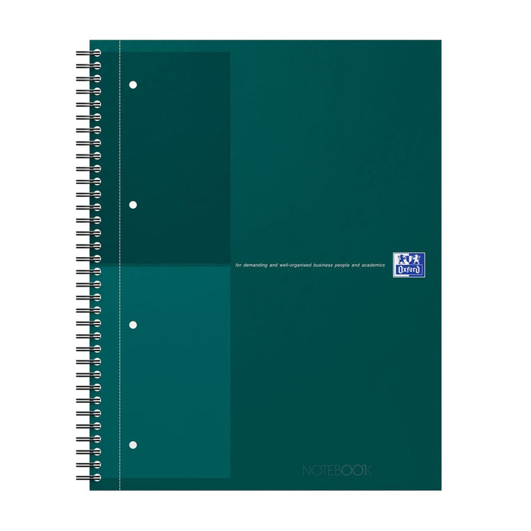 Internationales Oxford-Notizbuch, A4+, liniert, 4 Löcher, 80 Blatt, stabiler Kartoneinband, 30 Jahre grün