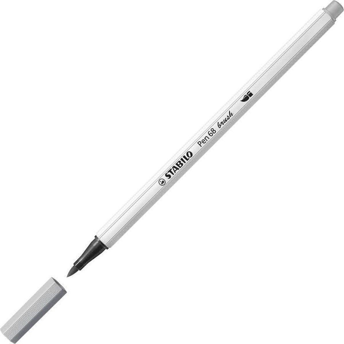 Stabilo Pen 68 Brush – Premium Pinselfilzstift – mit flexibler Pinselspitze – mittelkaltgrau – pro Stück