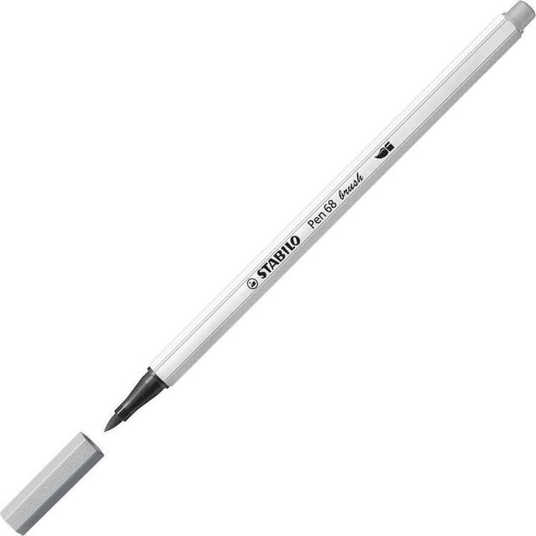 Stabilo Pen 68 Brush – Premium Pinselfilzstift – mit flexibler Pinselspitze – mittelkaltgrau – pro Stück