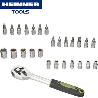 Heinner 27-teiliges 1 4 Steckschlüsselset inkl. Steckschlüsseleinsätze und Ratsche – semiprofessioneller Steckschlüsselsatz 8–32 mm – Chrom-Vanadium