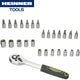 Heinner 27-teiliges 1 4 Steckschlüsselset inkl. Steckschlüsseleinsätze und Ratsche – semiprofessioneller Steckschlüsselsatz 8–32 mm – Chrom-Vanadium