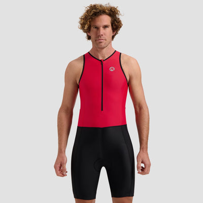 Rogelli Florida ärmelloser Trisuit – Triathlonanzug für Damen und Herren – atmungsaktiv, schnell trocknend – Rot Schwarz – Größe S