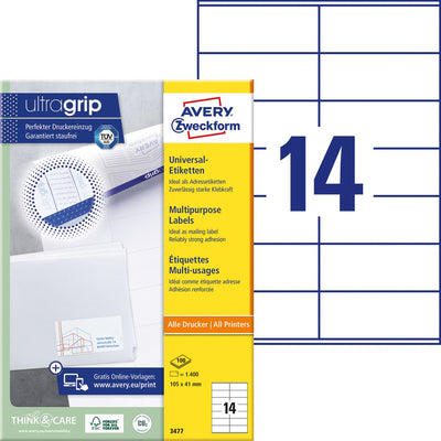 Universelle Etiketten Avery Zweckform 3477 105x41mm weiß