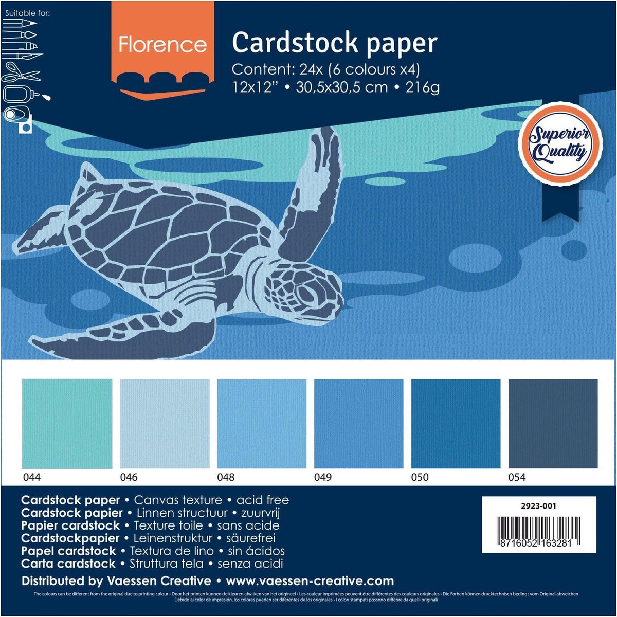 Florence Vaessen Creative Cardstock, stabiles Kartonpapier 216 g – Blau, 24 Stück. 30,5 x 30,5 cm