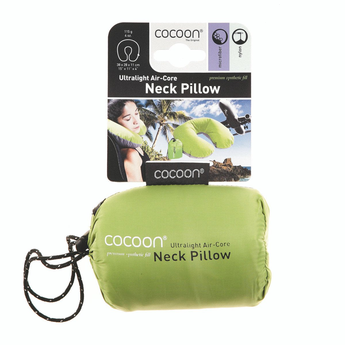 Cocoon Air Core ultraleichtes ergonomisches U-förmiges Nackenstützkissen gelb 38 x 27 x 11 cm