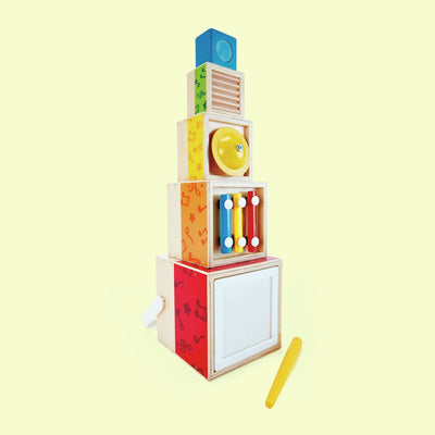 Hape Musik-Stapelbaustein-Set – 5 Holzinstrumente für Kleinkinder ab 18 Monaten
