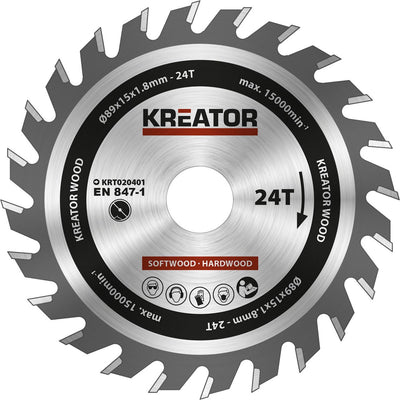 Kreator – krt020401 – Kreissägeblatt – ø 89 x 15 x 1,8 mm, 24 Zähne