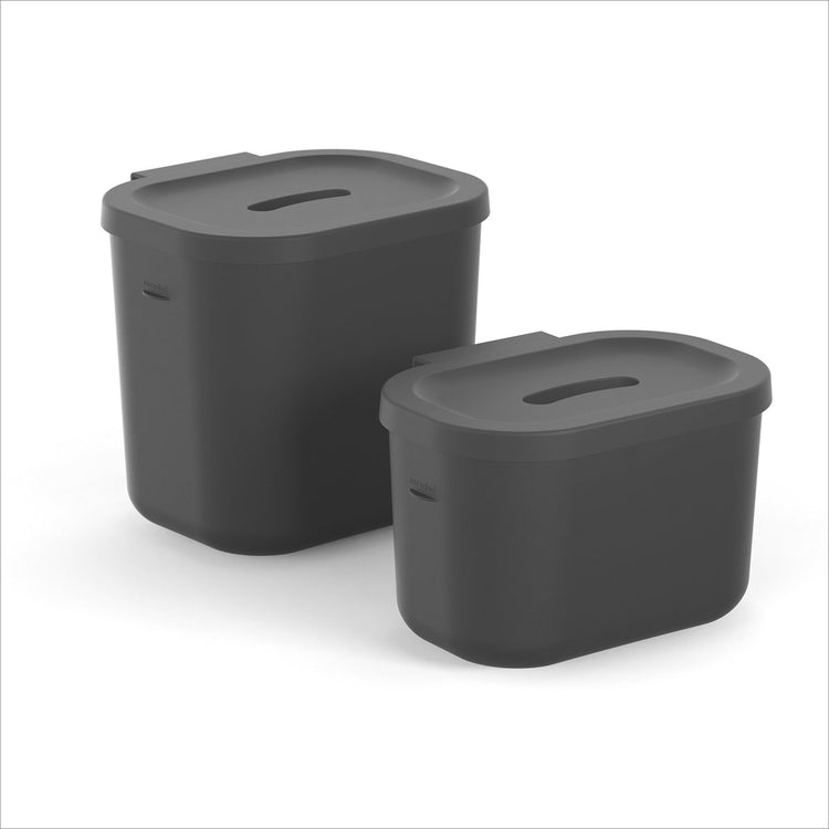 Rotho Set Bio – Komposteimer – 2-teilig (3,2 ltr + 6 ltr) – 100 % recycelter Kunststoff – Salsa – Schwarz