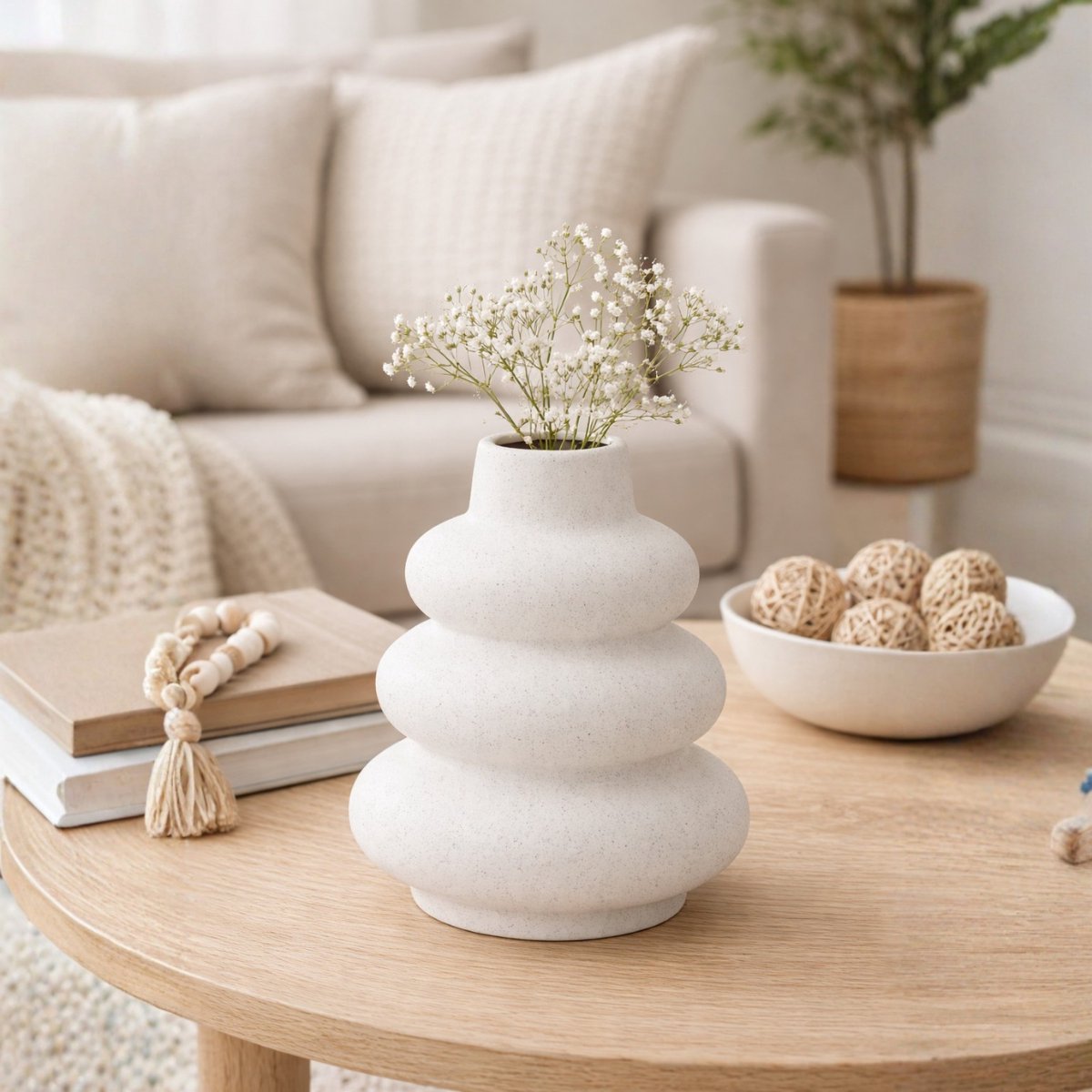 Arti Casa Vase in hellem, modernem Design – dekorative Vase für Blumen und Inneneinrichtung – runde Vase mit organischer Form – ø14,5 x 19 cm