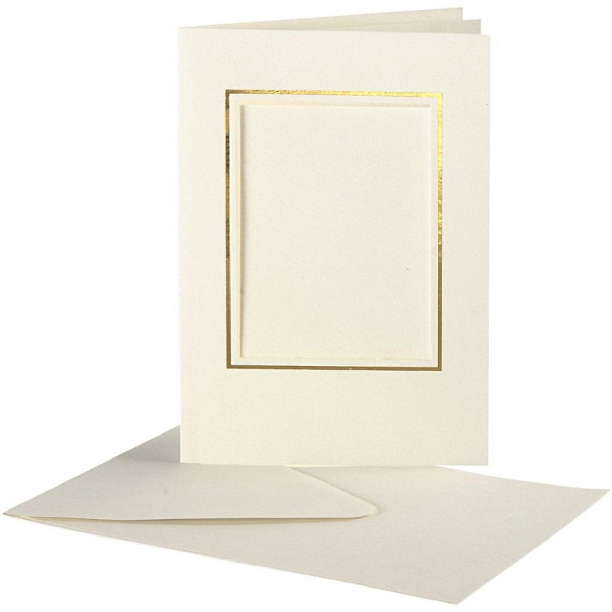Creativ Company Passepartoutkarten, Rechteck mit Goldrand, Kartengröße 10,5x15 cm, Umschlaggröße 11,5x16,5 cm, gebrochenes Weiß, 10er Set 1 Box