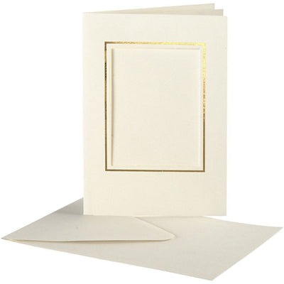 Creativ Company Passepartoutkarten, Rechteck mit Goldrand, Kartengröße 10,5x15 cm, Umschlaggröße 11,5x16,5 cm, gebrochenes Weiß, 10er Set 1 Box