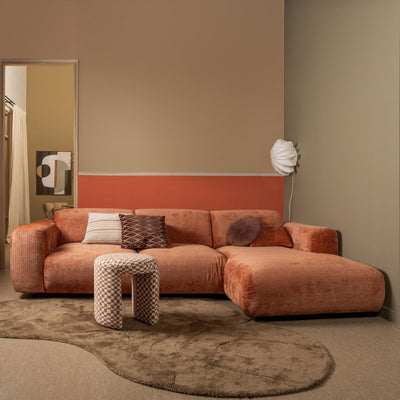 Holzhocker Charlie – Polyester – Karos – Orange