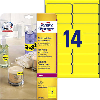 Avery Neon-Etiketten, neongelb, 99,1 x 38,1 mm, abnehmbar