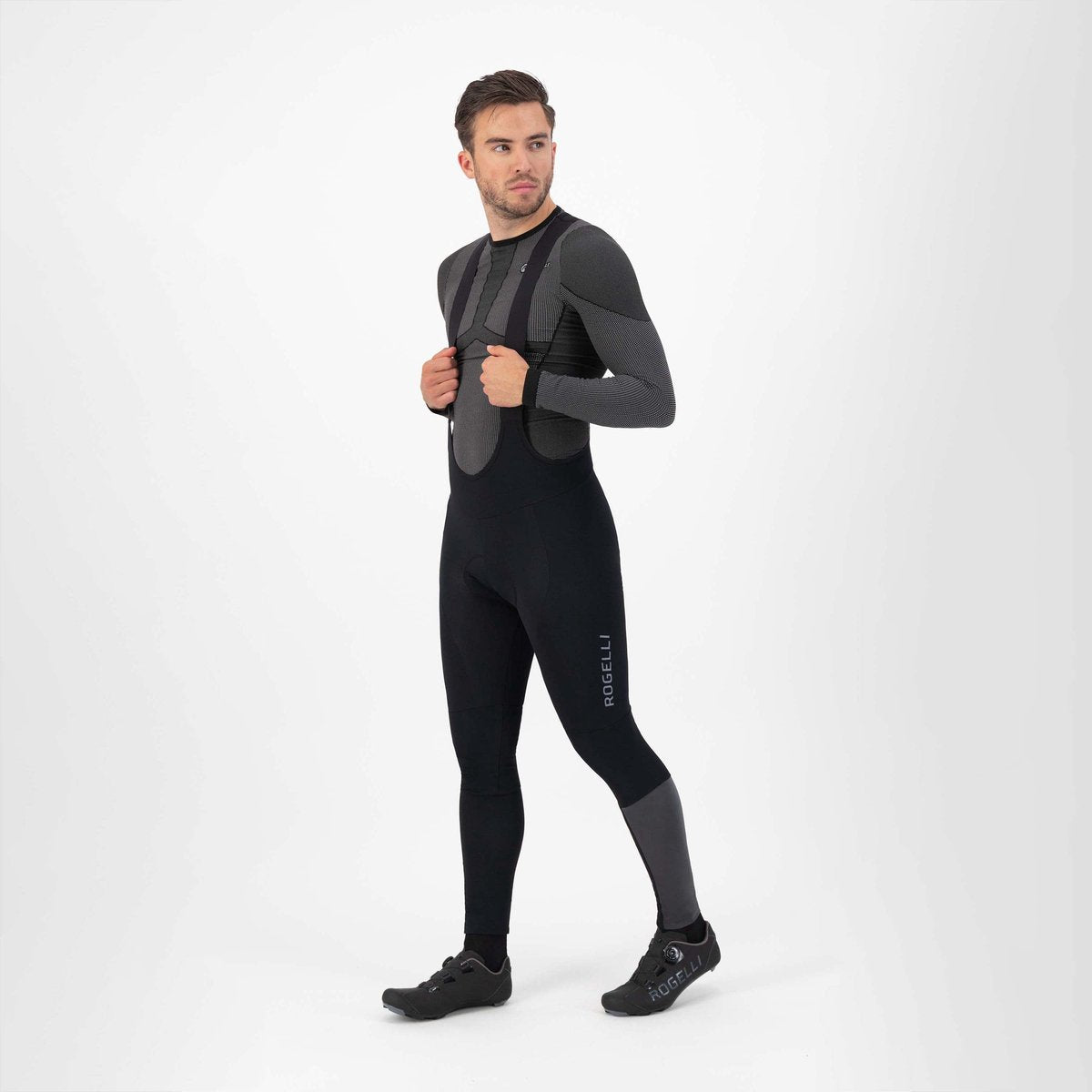 Rogelli Essential Hi Vis Radhose Herren – Hosenträger – Schwarz – L