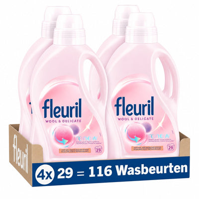 Fleuril Waschmittel Wolle zart | 1.305 l | 4 x 29 Wäschen | 116 Wäschen | Wertverpackung