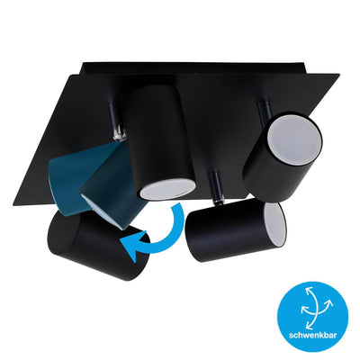 Briloner Run - Deckenstrahler - Aufbaustrahler mit 4 Flammen - drehbar - Deckenlampe - GU10 - max. 40 Watt - schwarz