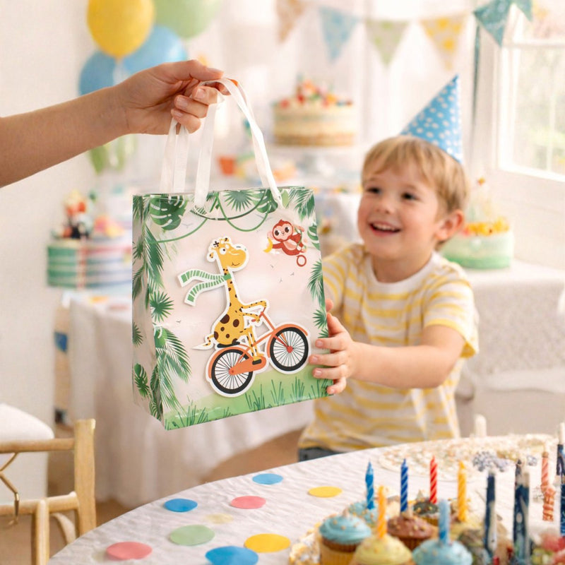 Sans Marque Geschenktüte für Kinder mit Henkel - Geschenktüte für Geschenke - Geschenktüte aus Papier mit Tierillustrationen - Geschenkverpackung für Geburtstag oder Kinderparty - 1 zufällige Variante