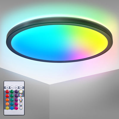 Briloner b.k.light - RGB-LED-Deckenleuchte - schwarz - dimmbar - mit indirektem Licht - farbiges Licht - mit Fernbedienung - ø29cm