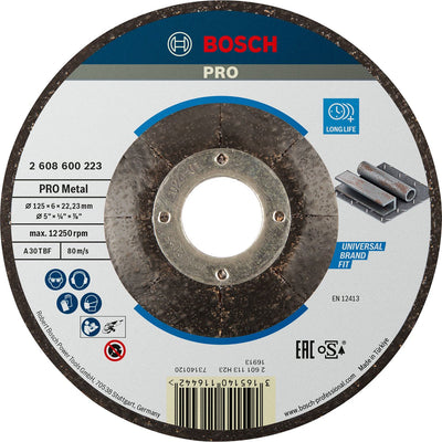 Bosch – gebogene Schleifscheibe Expert für Metall a 30 t bf, 125 mm, 22,23 mm, 6,0 mm