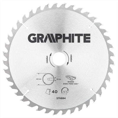Graphit-Kreissägeblatt für Holz 250 mm, Bohrung 30 mm, Zähne 40, Stärke 3,2, Unterlegscheiben 16 20 25, TCT