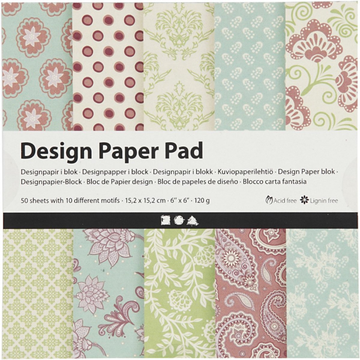 Creativ Company Design Paper Block Mint Grüne Lila, 50 Blätter