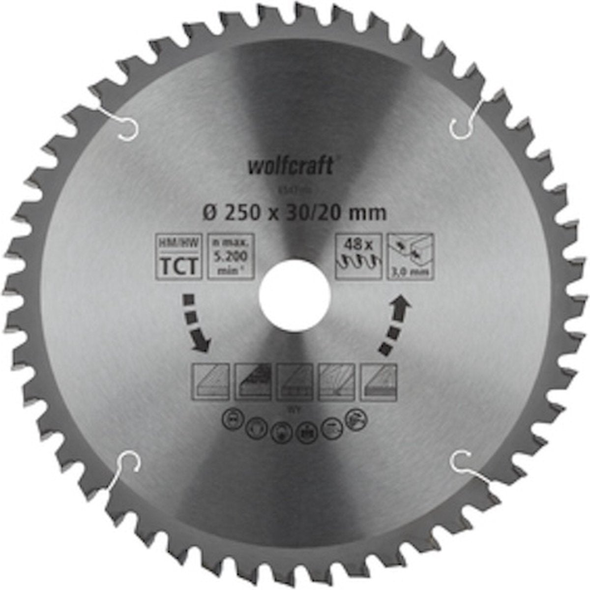 Wolfcraft - Sägeblatt 254x30mm für Kappsäge - 48 Zähne - Gehrungssäge - Orange Serie - 6548000