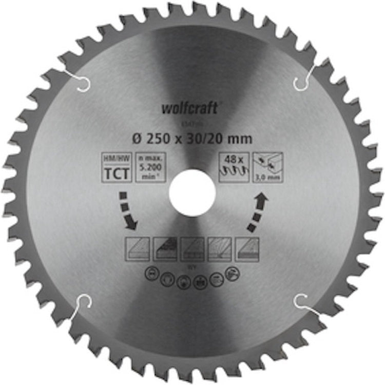 Wolfcraft - Sägeblatt 254x30mm für Kappsäge - 48 Zähne - Gehrungssäge - Orange Serie - 6548000