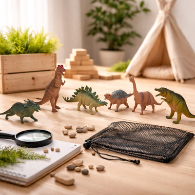 Eddy Toys Dinosaurier-Spielzeug-Dino-Spielset 6-teilig – Dinosaurier-Figuren-Set mit Aufbewahrungsnetz – Spielzeug-Dinosaurier für Kinder – Mini-Dinosaurier-Figuren 15 cm