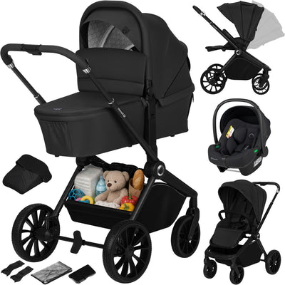 Lionelo Mika Plus - Kinderwagen 3in1 - XXL-Set - inkl. i-Size-Autositz – vielseitig und ganzjährig – große Räder – bis 22 kg – Einhandbedienung – für alle Geländearten – Zubehörset
