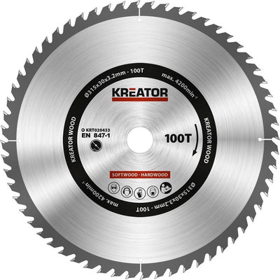 Kreator krt020433 Sägeblatt Holz – 315 mm, 100 Zähne