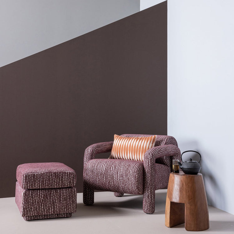 Woood Lou Fußhocker-Design – gewebter Stoff – Burgunderrot – 40 x 60 x 50