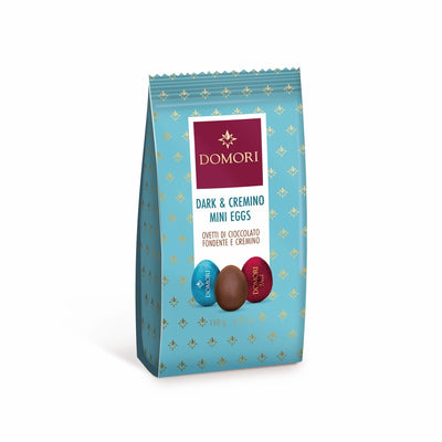 Domori – die Anthologiekollektion – Cremino-Eierbeutel aus dunkler Schokolade, 150 g | Luxus-Oster-Schokoladen-Minieier | rein | Milch | Haselnuss mit Füllung