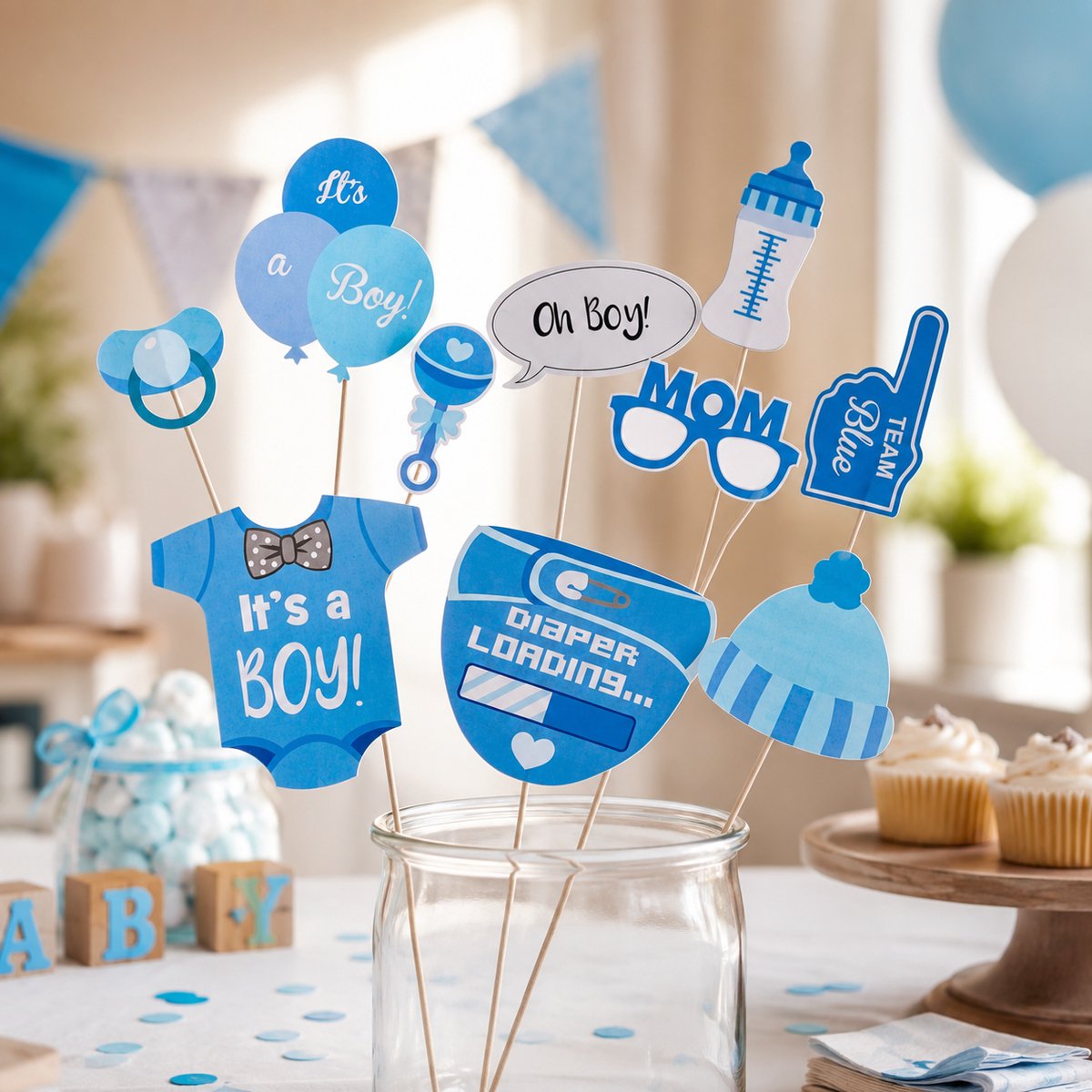 Partycasa Party Casa Fotokabinen-Requisiten für Babyparty – Fotokabinen-Zubehör mit 10 Foto-Requisiten – Fotokabinen-Zubehör für Fotokabine