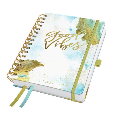 Sigel Wochenkalender mit Spirale 2026 – Größe A5 – Good Vibes – Hardcover – si-j6606