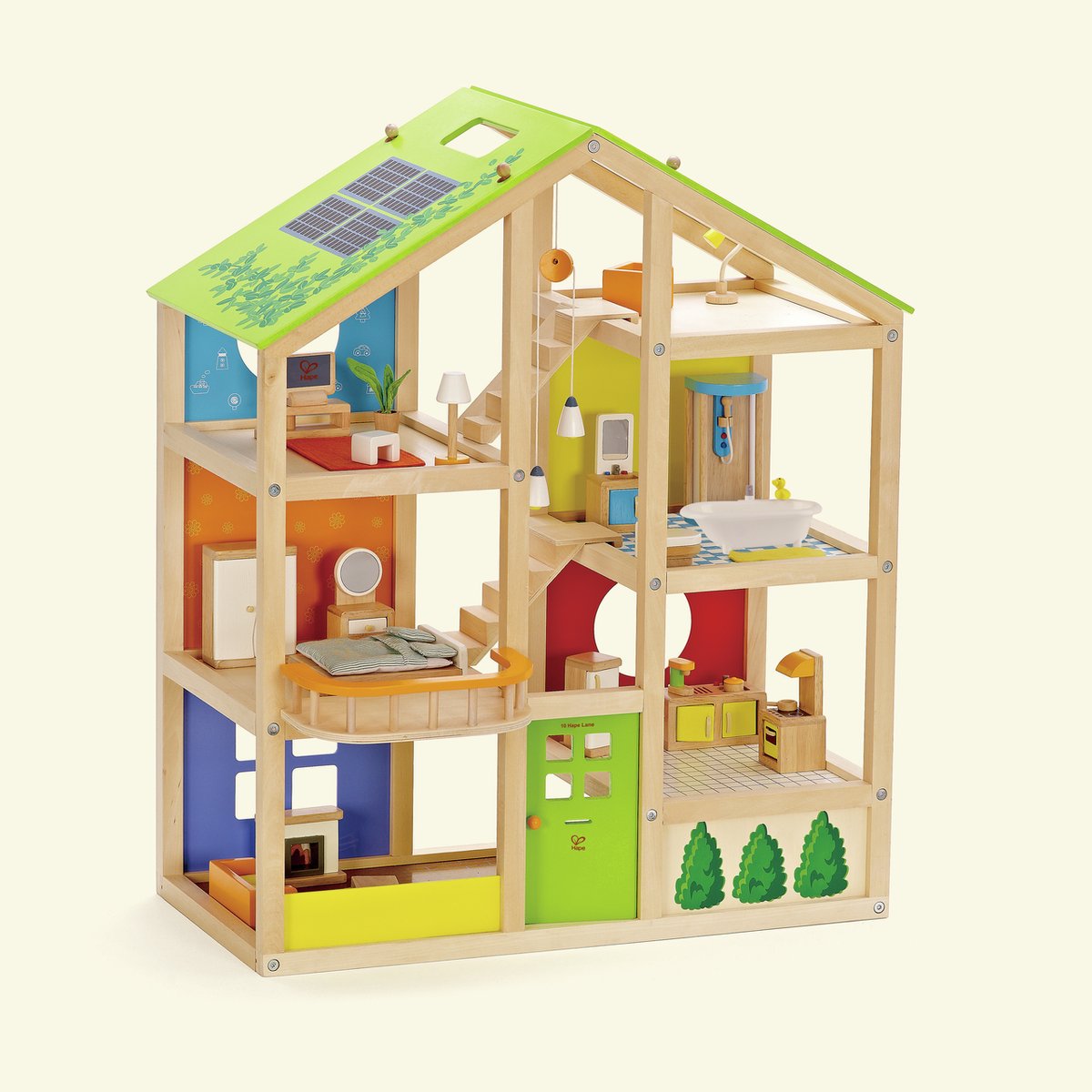 Hape Wooden 4 Seasons Dollhouse mit Möbeln