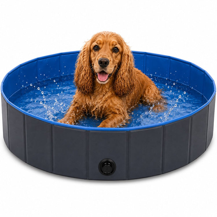 Flamingo-Hundepool – Hundepool – 80 x 20 cm – Blau Dunkelgrau – faltbarer Pool für Hunde – Planschbecken