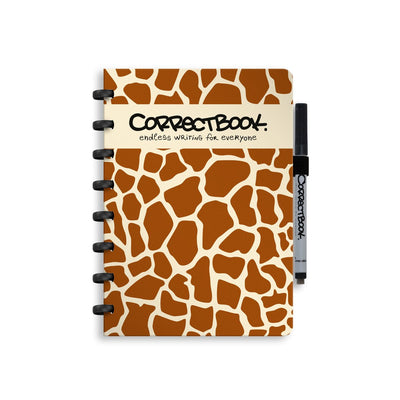 Correctbook A5 löschbares Notizbuch – neugierige Giraffe – blanko – wiederverwendbares Notizbuch – inklusive Stiftwischtuch – kann mit zusätzlichen Seiten ergänzt werden