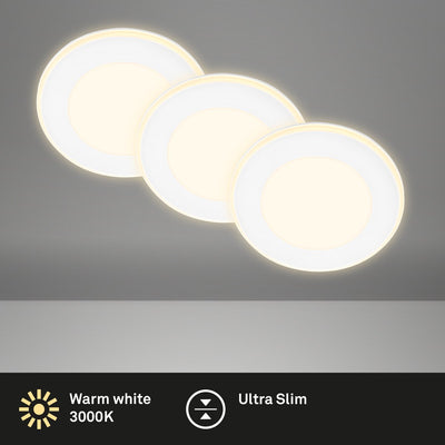 Briloner gima - 3er-Set LED-Einbaustrahler - 7988036 - Nachtlichtfunktion - separat schaltbare Flächen und Ringe - Memory-Funktion - warmweißes Licht - ø9,3 x 3 cm - Weiß
