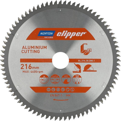 Norton-Serie – Kreissägeblatt für Aluminium – 216 mm – trapezförmige Flachzähne – 80 Zähne