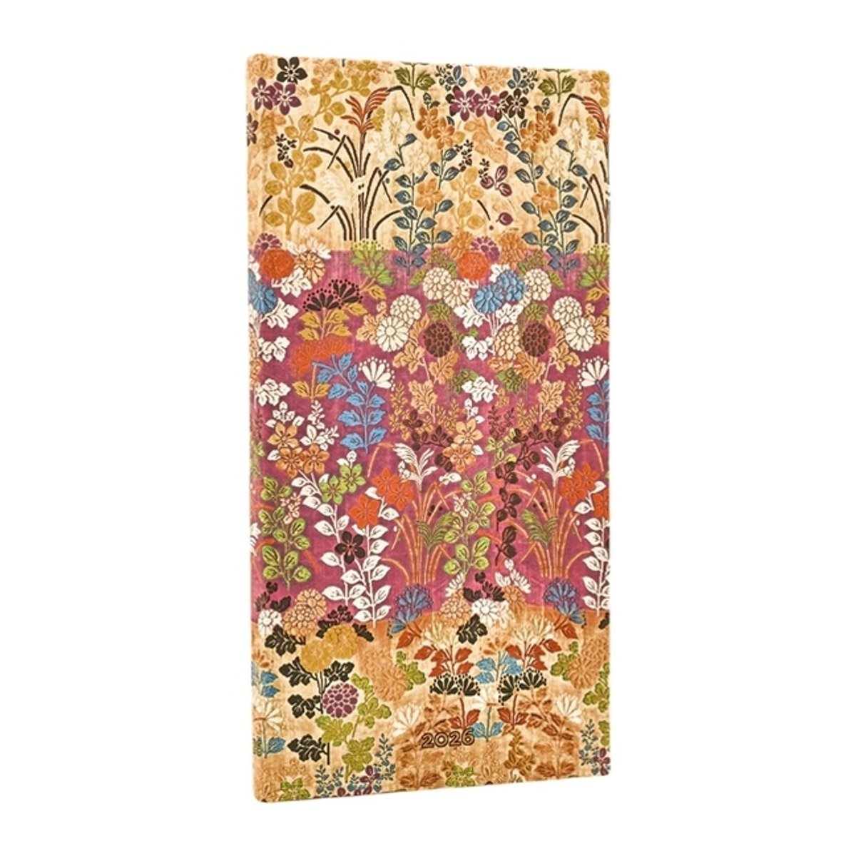Paperblanks 2026 Kara-Ori Pink (japanischer Kimono), schmaler 12-Monats-Hardcover-Flexi-Tagesplaner 2026 (elastischer Bandverschluss)