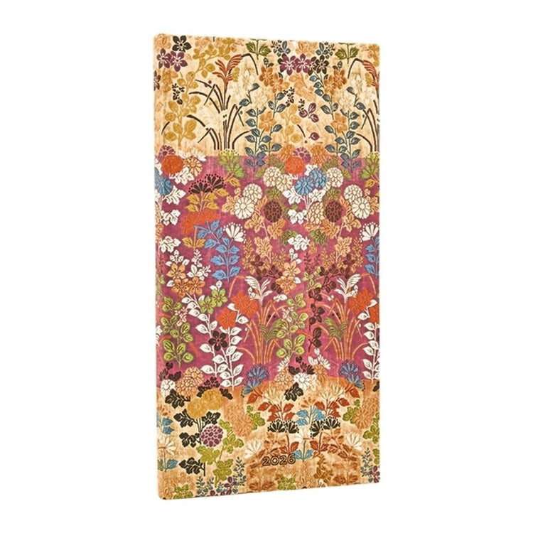 Paperblanks 2026 Kara-Ori Pink (japanischer Kimono), schmaler 12-Monats-Hardcover-Flexi-Tagesplaner 2026 (elastischer Bandverschluss)